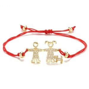 Dog Family Parents Mom Dad Cubic Zirconia Red String Gold Bracelet